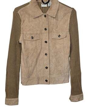 Kenji Leather and Knit Button Up Waisted Jacket Juniors Large NWOT